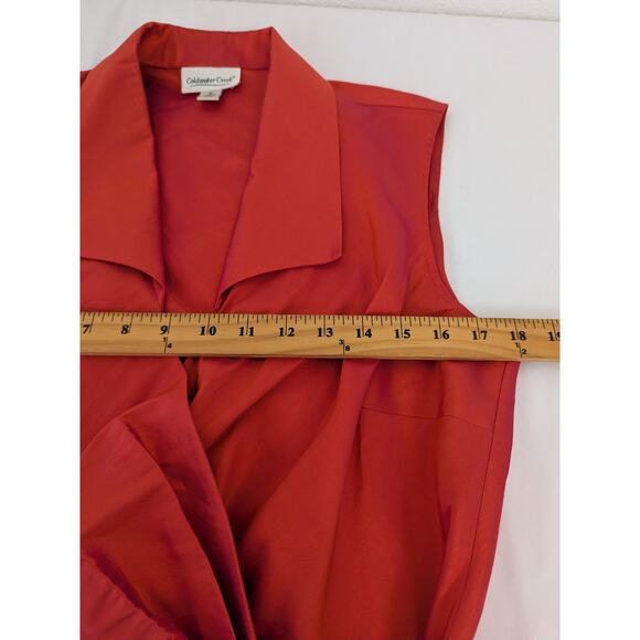 Coldwater Creek Womens Iridescent Orange Silk Wrap Blouse Size M Sleeveless - Picture 9 of 10